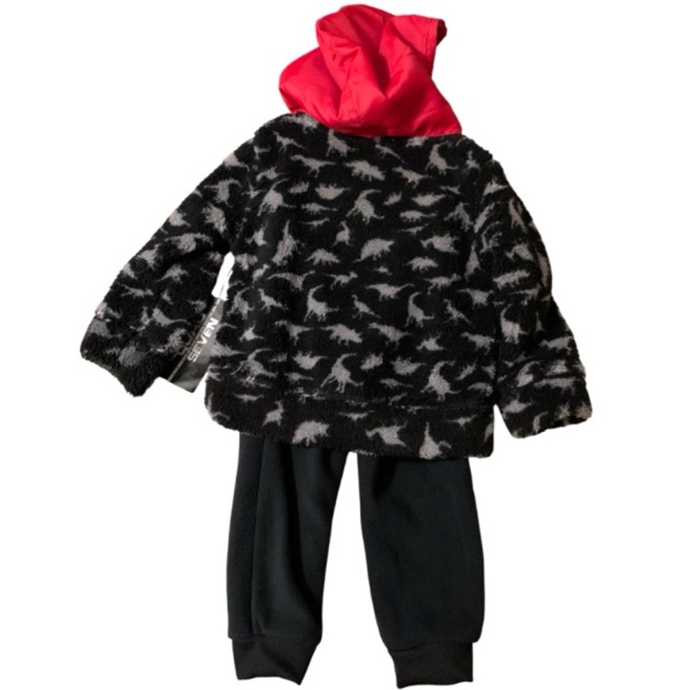 2 Piece Fleece Set Dinosaur Hoodie 1/4 Zip & Black Pants 2T NWT - Picture 2 of 6